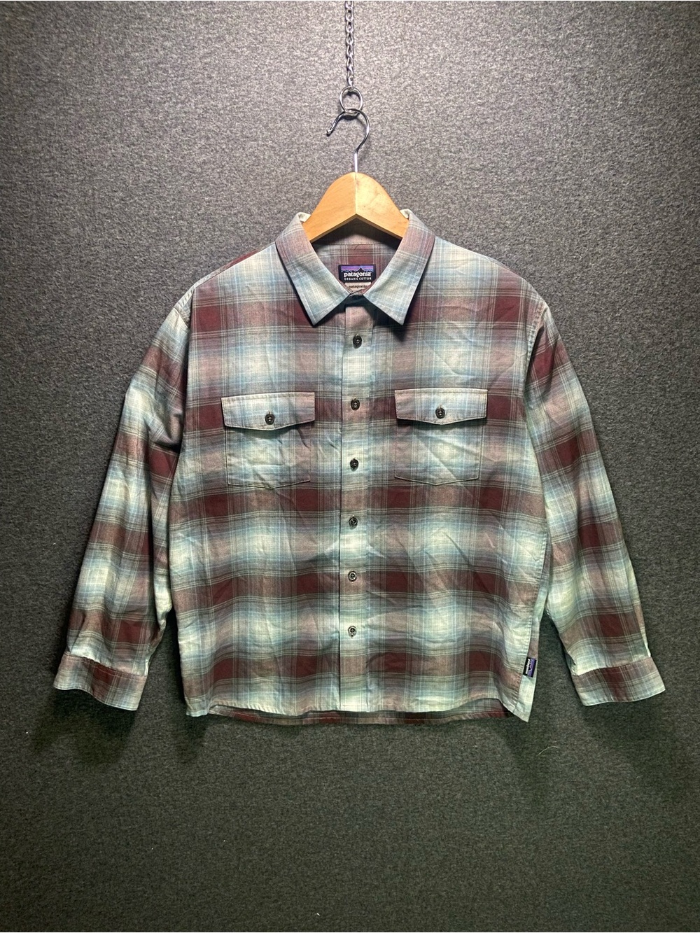 Patagonia Organic Cotton Flannel Shirt Mens M Blue Red Plaid ButtonUp LongSleeve